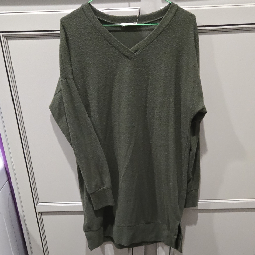 Olive Green V-Neck Women's Tunic